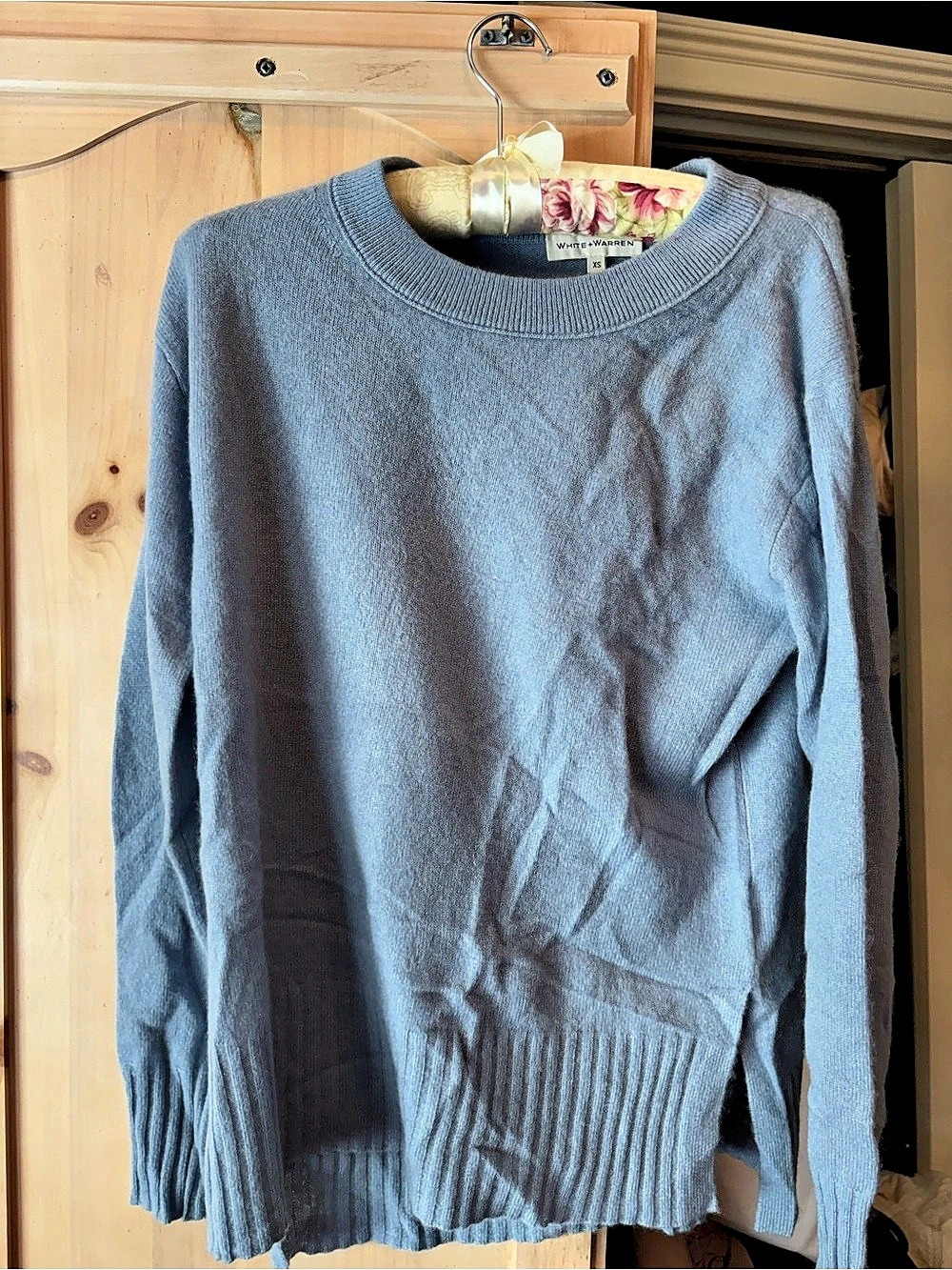 White + Warren Essential Cashmere Crewneck Sweater Blue XS